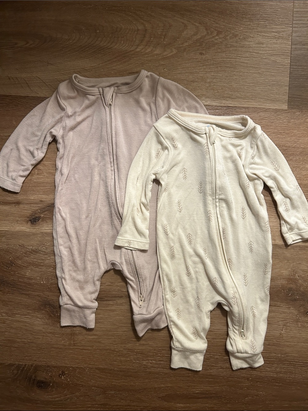 Cloud Island Neutral Cream & Light Taupe Baby Zip One-Piece Sleepers